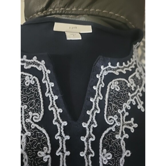 J. Jill Women's Boho Blouse Size S Blue Embroidered 3/4 Sleeve Tunic Cottagegore - Picture 9 of 9